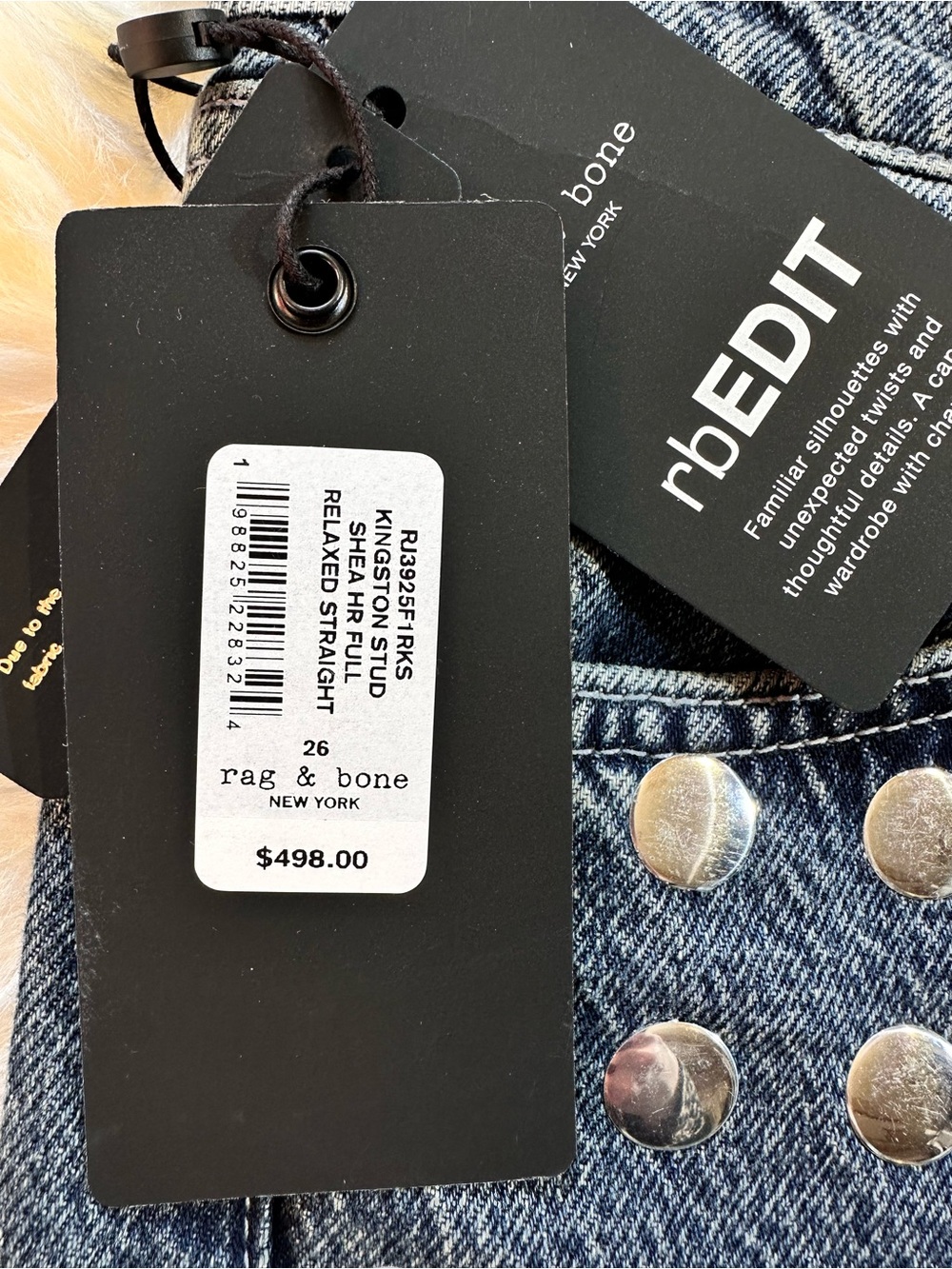 Rag & Bone The Shea High-Rise Relaxed Straight Studded Jeans - Picture 3 of 16